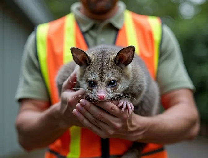 Animal handler safely recovering a deceased possum in The Patch